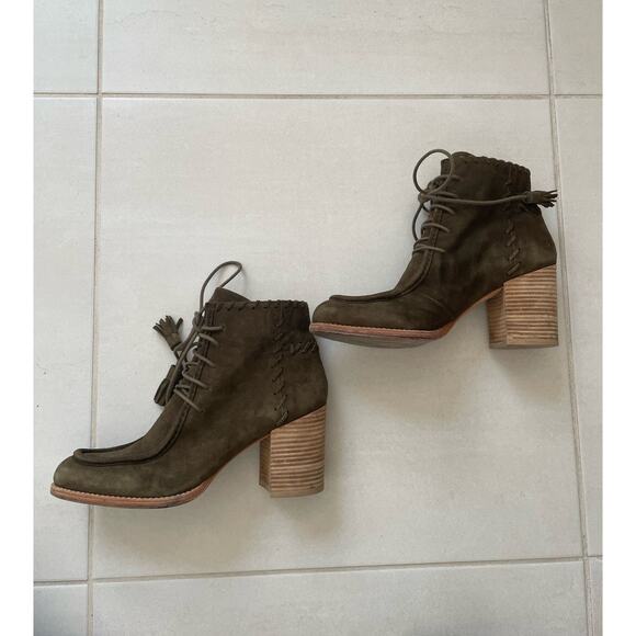 Stuart Weitzman Ankle Boots Wallawalla Suede Lace Up Tassels Green - Picture 6 of 16